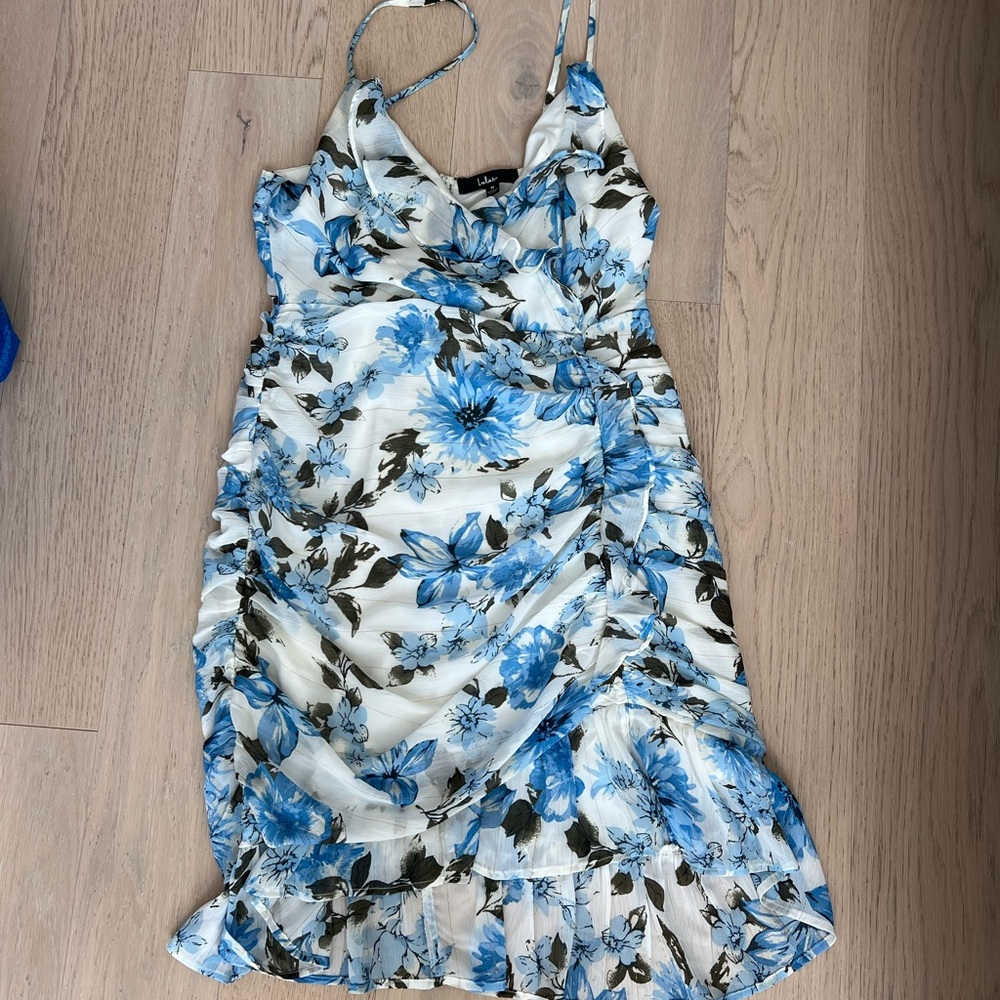 Lulu’s Floral Blue and White Dress